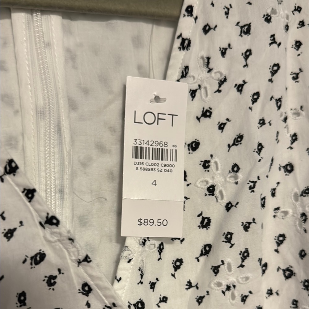 LOFT White Dress with Black Floral Eyelet - Picture 4 of 8
